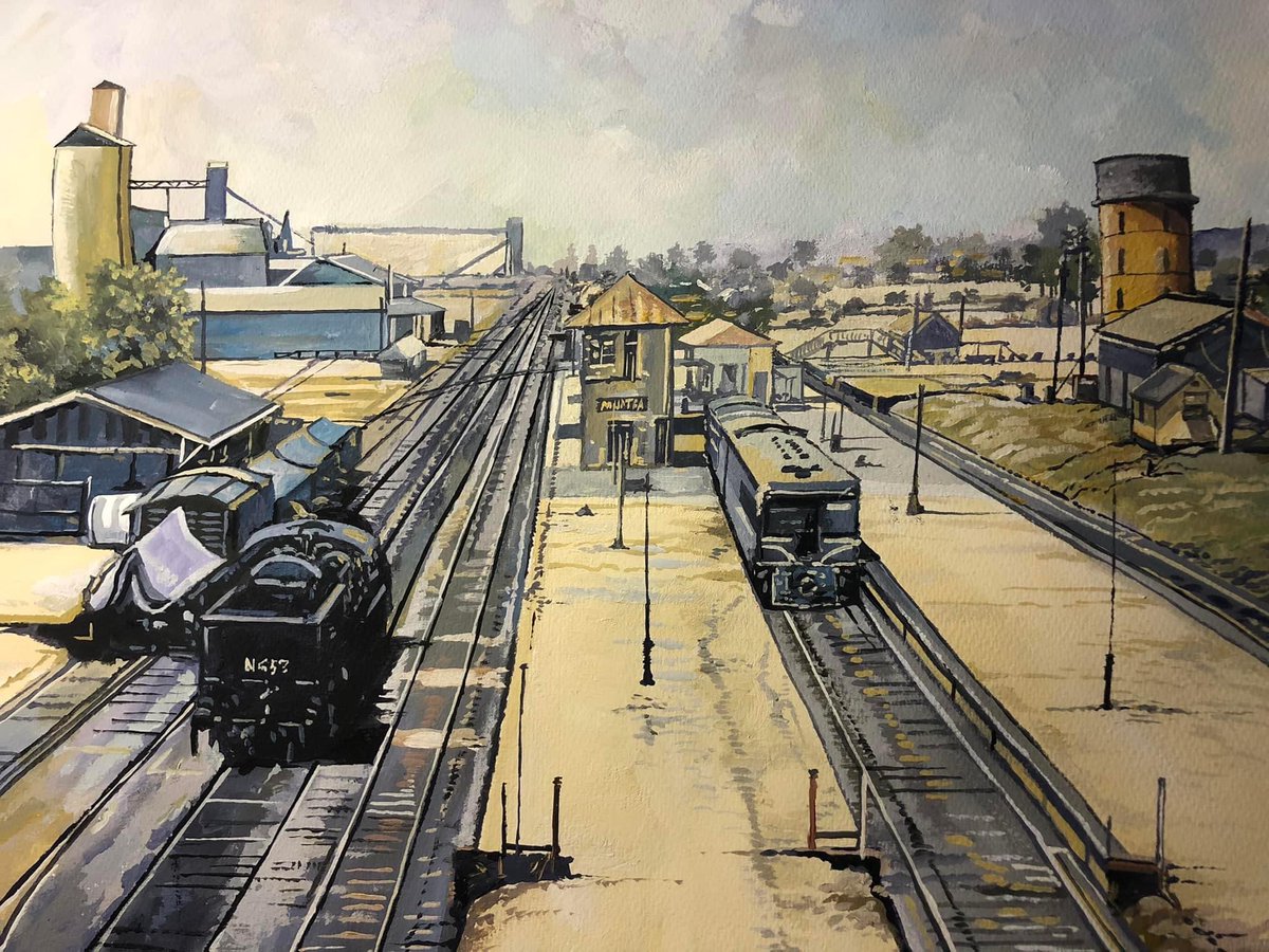 Painting l did in acrylics a couple years ago. Murtoa railway station in the 1960s. Murtoa, located in the Wimmera region of Victoria, Australia, is where l live. I did this work as a donation for a raffle prize for the local annual art show that raises funds for the museum.