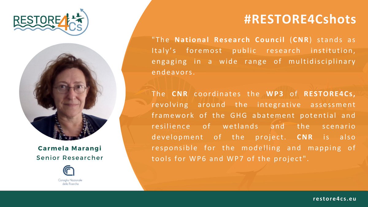 The 1️⃣5️⃣th partner featured in #RESTORE4Cshots is Carmela Marangi | @CNRsocial_ ▶ Senior Researcher & WP3️⃣ leader 🌿

▶ lifewatching.tv/tv-show/restor…

Stay tuned for the next members of the #team behind #RESTORE4Cs ❕

#R4Cs #HorizonEU #CoastalWetlands