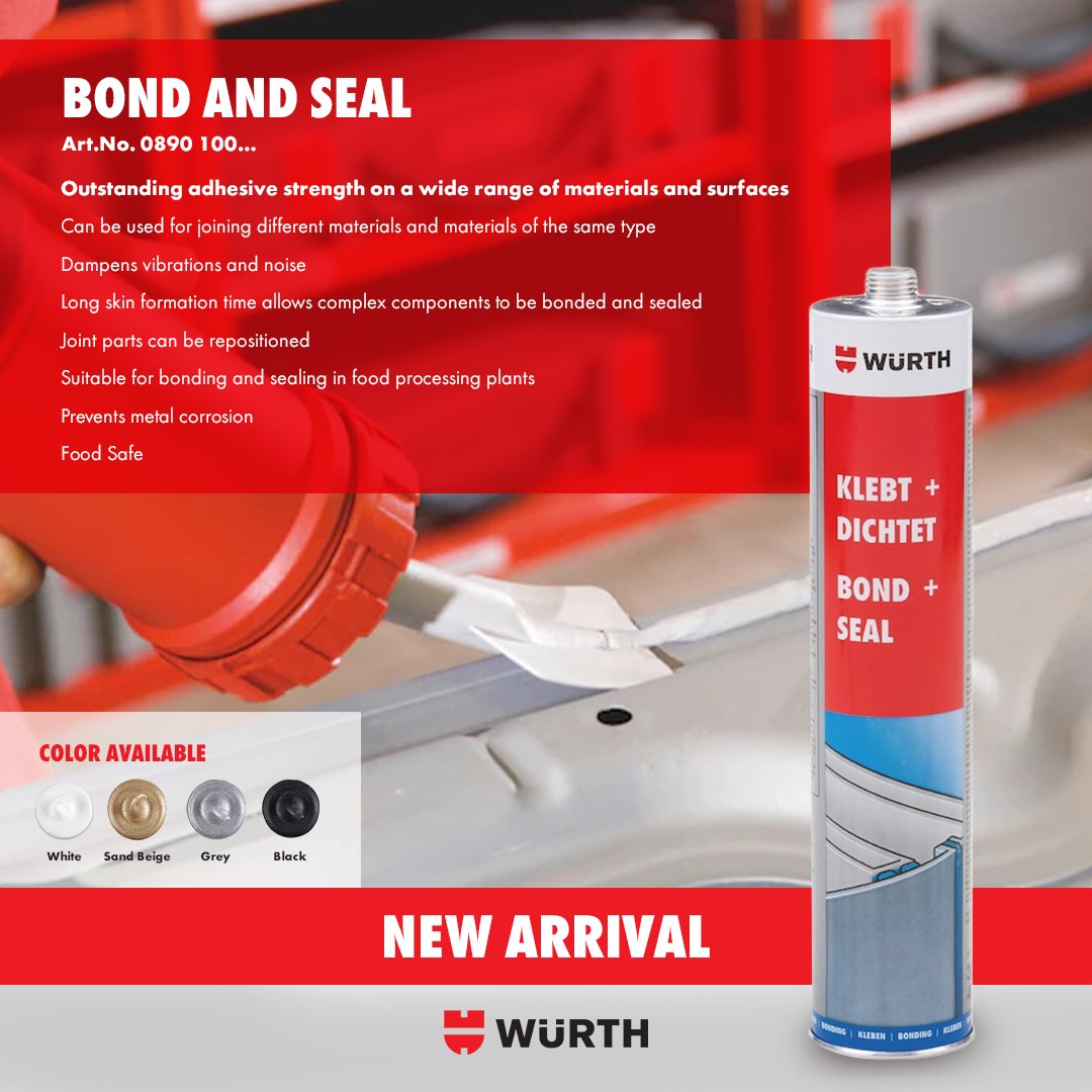 WurthKSA's tweet photo. BOND AND SEAL 
Elastic PU adhesive and sealant for a wide range of applications.

#wurth #wurthksa #wurthproducts   #ksa #qualityproducts #bondandseal #seal #bond https://t.co/KHl7uwxEss