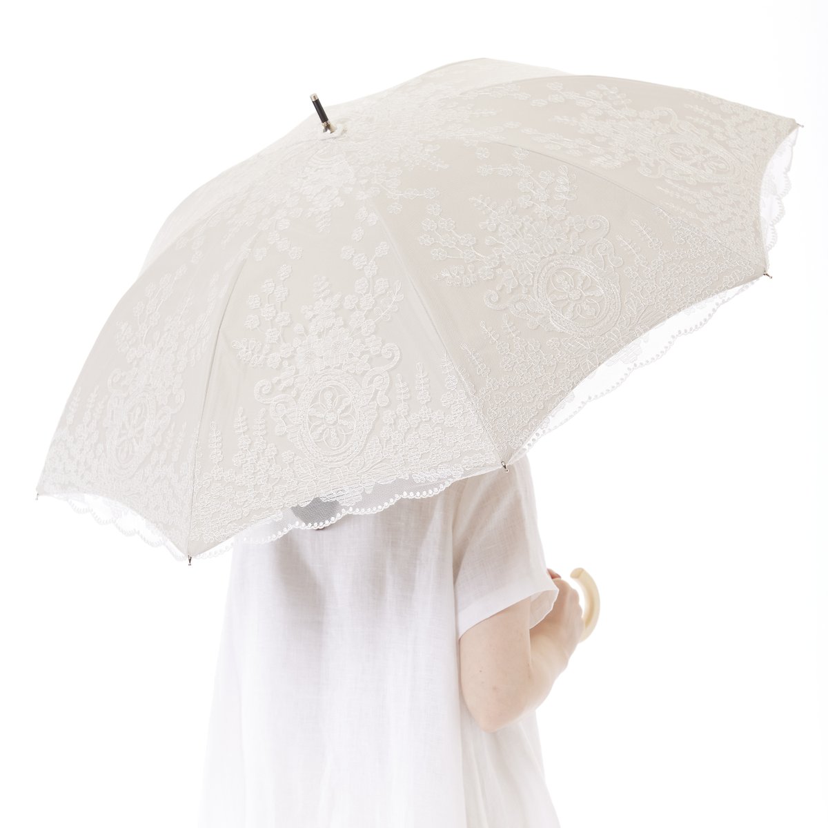一度使用☆ホワイト刺繍日傘　近沢レース