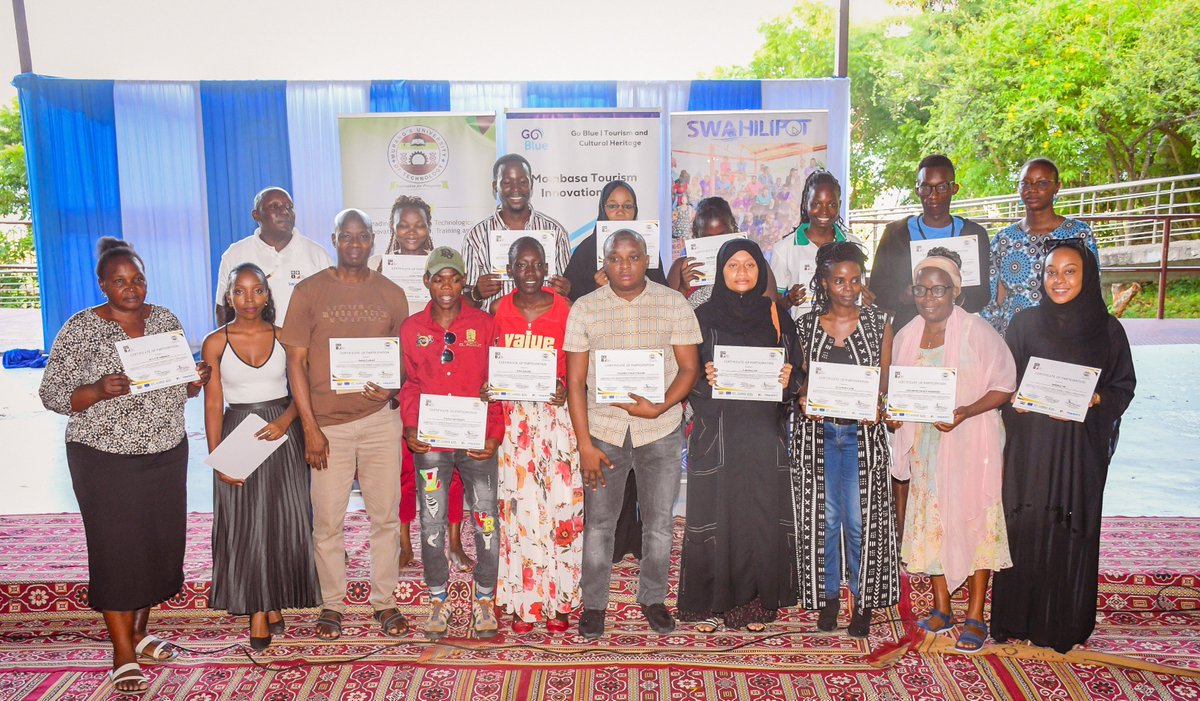GoBlueKenya's tweet photo. Delighted to share the graduation of tourism innovators from the Mombasa Tourism Innovation Lab, a collaboration between @GlobalDevInc, @swahilipothub, and Murang’a University of Technology, supported by the @GoBlueKenya  project under the Tourism and Cultural Heritage component. https://t.co/Sp8Ywa5Bct