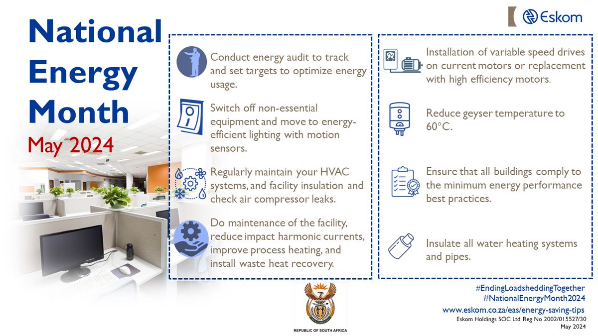 Embrace these fast-track suggestions to optimize electricity usage in your office or any other business, promoting smart and efficient energy practices. #EndingLoadsheddingTogether #NationalEnergyMonth