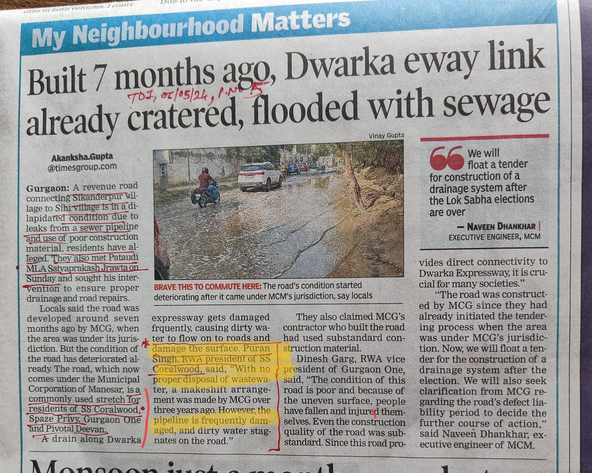 PrakashSingh813's tweet photo. @MCManesar ,@MunCorpGurugram ,@DC_Gurugram 
Pathetic condition of Sector 84 ROAD connecting world class DEW.Major mishap awaiting.Sewer water upto knee height since last 20 days.
Please help https://t.co/cvGs591o2I