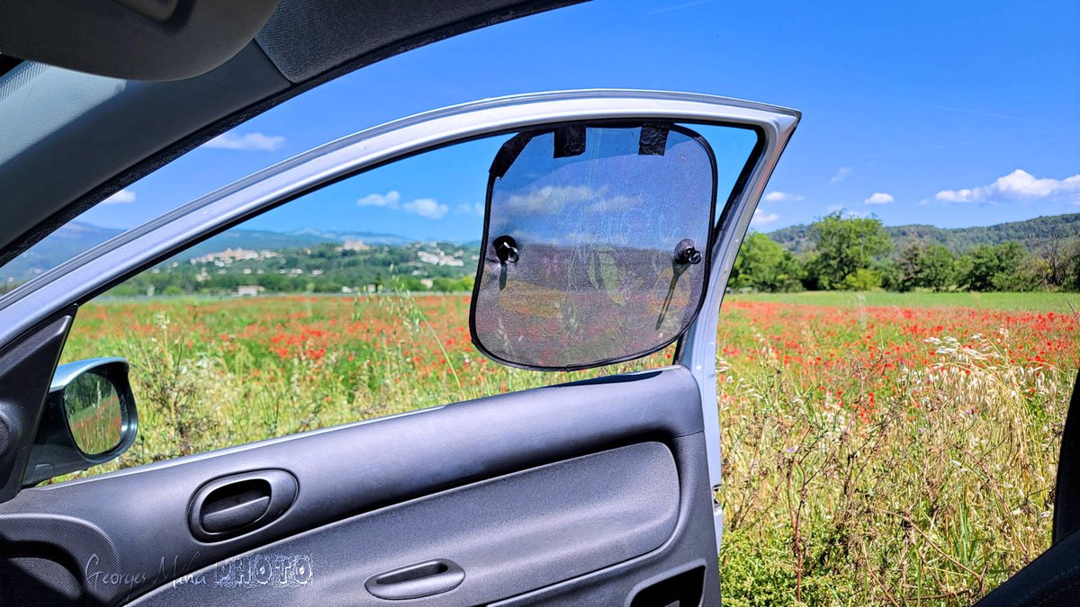 Petite arrêt pour profiter de cette jolie vue vers le village de notre belle Provence-Alpes-Côte d'Azur, Tourrettes et ce champ de coquelicots qui agrément la vu @CRT_RegionSud #ilovetourrettes #tourrettes #var #georgesmiha #geozine #provencealpescotedazur #champdecoquelicots