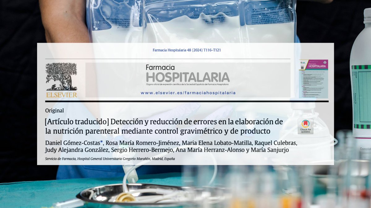 🆕 Detección y reducción de errores en la elaboración de la nutrición parenteral mediante control gravimétrico y de producto #RevistaFarmaciaHospitalaria #HospitalPharmacy <a href="/farma_gregorio/">S. Farmacia Gregorio</a> <a href="/GrupoNutri/">Grupo Nutrición SEFH</a> revistafarmaciahospitalaria.es/es-articulo-tr…