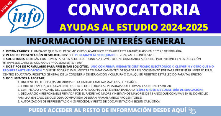 CeipCarmen's tweet photo. #AYUDASESTUDIO Convocadas ayudas al estudio 2024-2025. Dispone de más información en la página web de nuestro Centro
https://t.co/76T2akhmGg https://t.co/LOzM6RDLyg