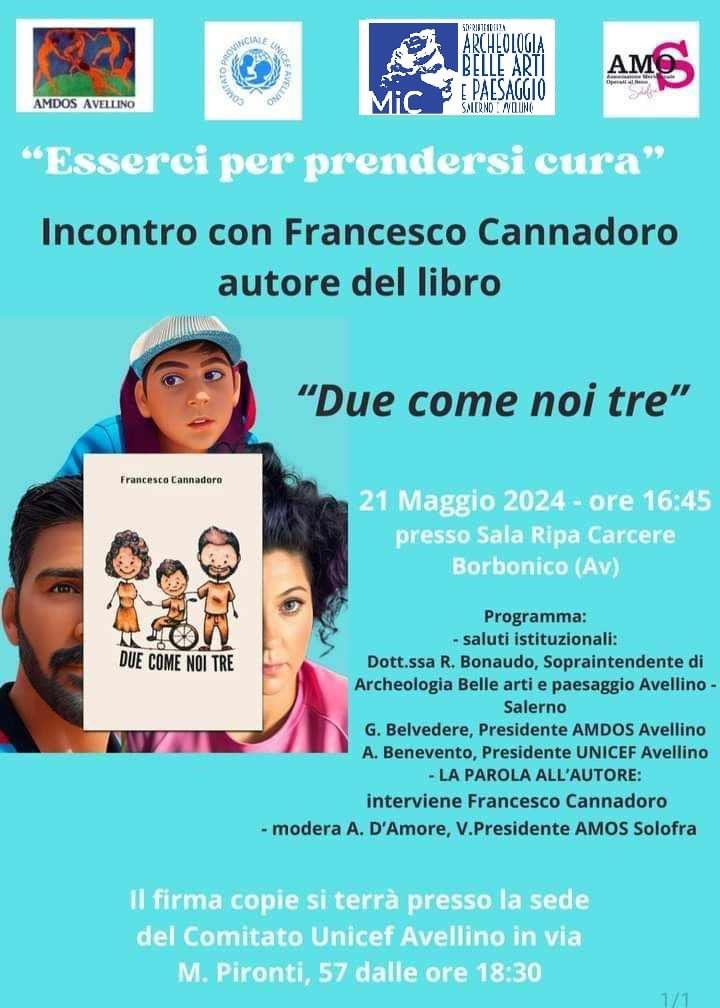 sabap_salerno's tweet image. ‼️ Martedì 21 maggio, alle ore 16.45, presso la Sala Ripa del Carcere Borbonico di Avellino si terrà un incontro con Francesco Cannadoro, autore del blog "Diario di un padre fortunato"., organizzato da AMDOS in collaborazione con il Comitato UNICEF di Avellino e la SABAP SA-AV.