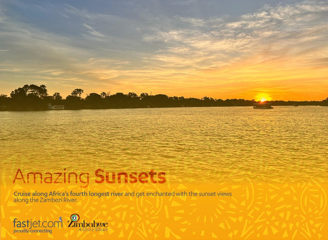 Amazing Sunsets | Sunset views along the Zambezi River are among the most scenic in the world. fastjet operates scheduled flights to Victoria Falls.
#AmazingZimbabwe
#fastjet
#ZambeziRiver
#worldofwonders
#VictoriaFalls
#SunsetCruise
#ProudlyZimbabwean
Image | fastjet