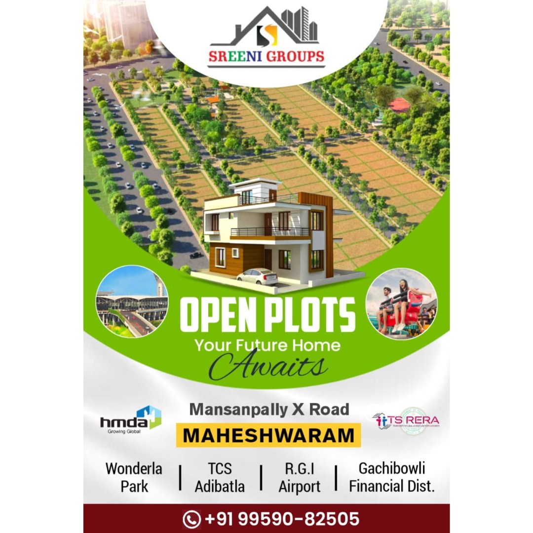 🌟 Discover Prime Open Plots with SREENI GROUPS!🌟📞 Call @ +9199590 82505.📞

#OpenPlots #Maheshwaram #RealEstate #PropertyInvestment #HMDAApproved #TSRERAApproved #DreamHome #PrimeLocation #FinancialDistrict #WonderlaPark #TCSAdibatla #RGIAirport #BuildYourDream #PropertySale