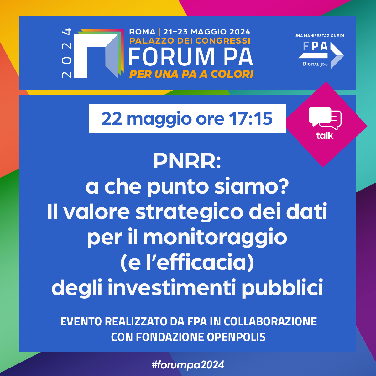 Mercoledì 22 maggio saremo protagonisti in un talk al @FPA_net 2024. Insieme a dirigenti del ministero dell'economia e rappresentanti di importanti organizzazioni di categoria ci confronteremo sul #Pnrr. Iscriviti per partecipare all'evento: bit.ly/4b9nhbb