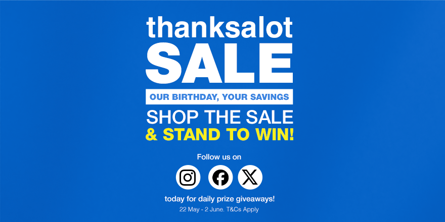 Stand to WIN daily prizes during our Thanksalot Sale! Shop any product(s) on Takealot to the value of R500 or more during the Thanksalot Sale. Screenshot your order number and drop it in the daily competition posts using #TakealotThanksalot T's and C's apply.