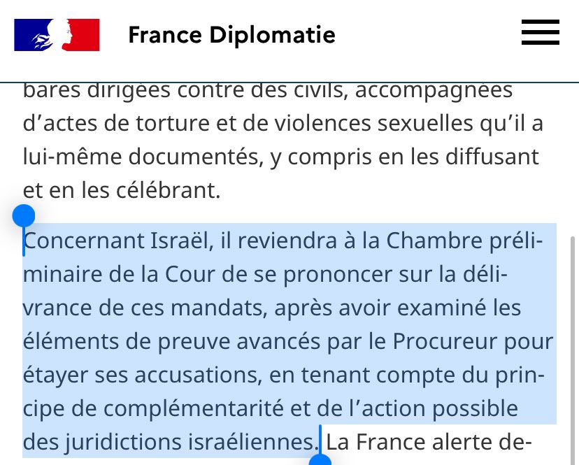 Soyez attentifs à la rhétorique de ce communiqué ! la France dit qu’Israël devrait pouvoir enquêter sur ses propres crimes !!!! La honte internationale. Macron soutient 1000 % le régime génocidaire 🇮🇱. #CPI