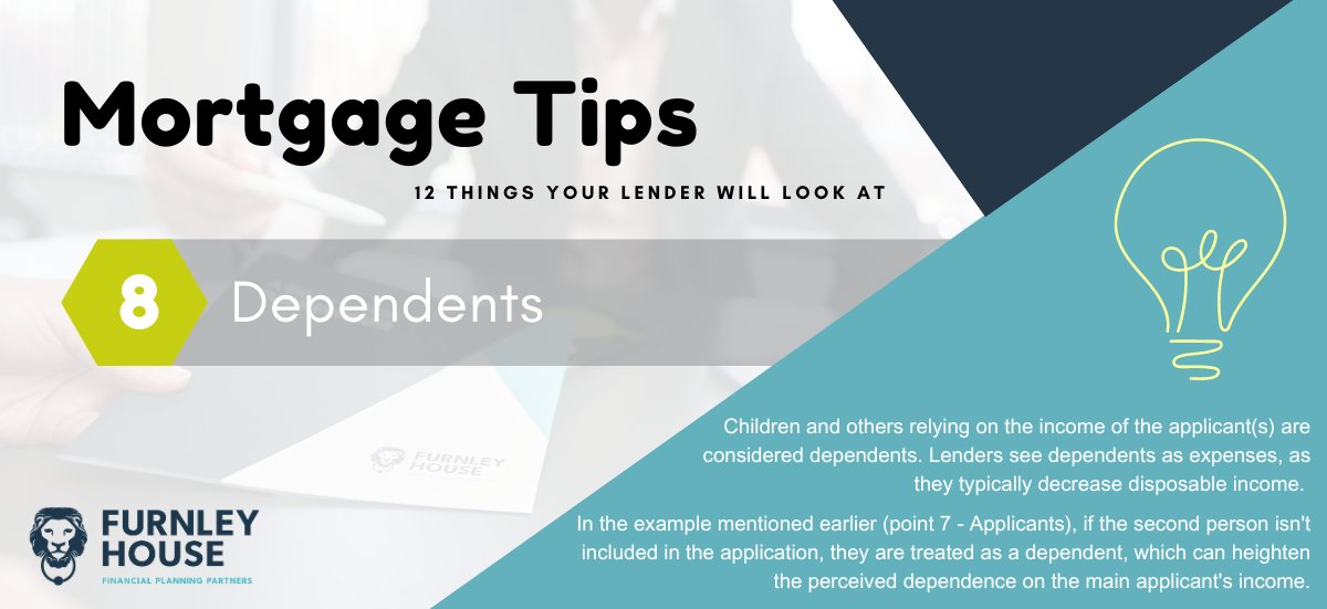 🏠Mortgage Tips series: 12 things your lender will look at when reviewing your application.

The eighth thing to consider is... the dependents. 🌟

Find out more: furnleyhouse.co.uk/mortgages

#mortgageadvice #mortgagetips #furnleyhouse #dependents