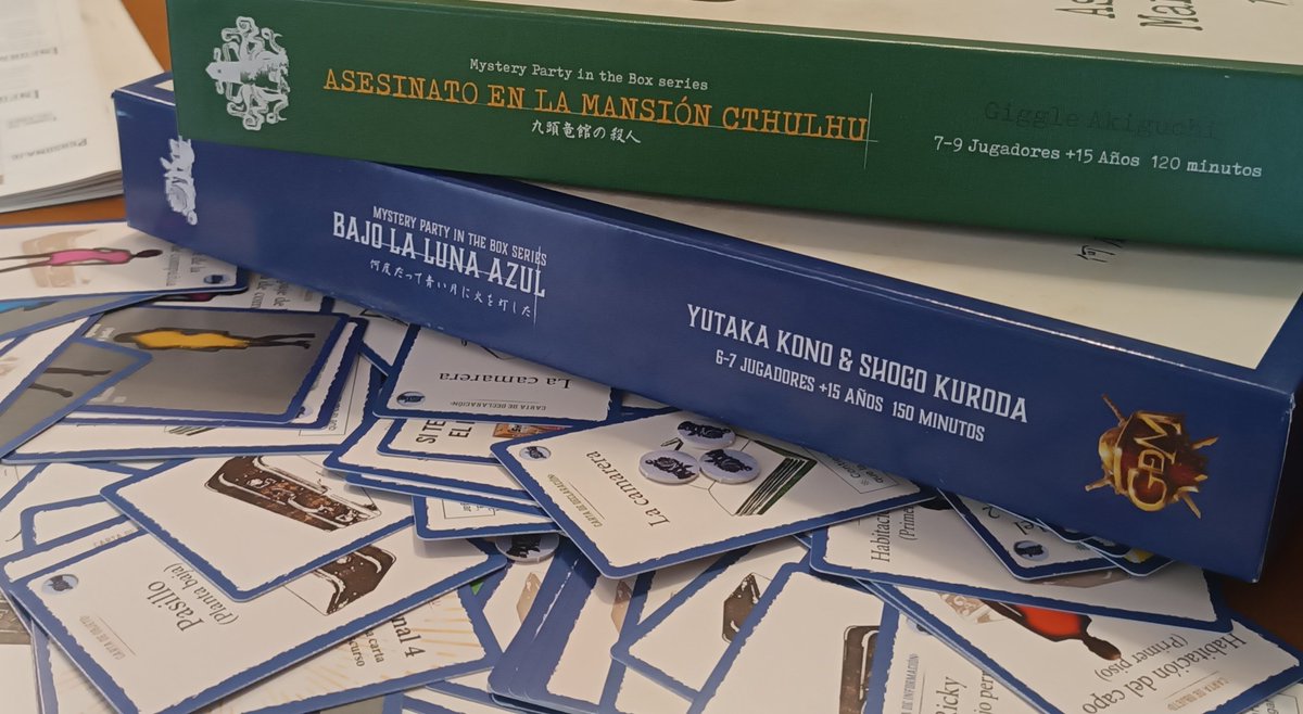 Con Bajo la Luna Azul y Asesinato en la Mansión Cthulhu te adentrarás en el género murder mystery. ¿Te animas? Tú eliges en quién confiar y a quién engañar. bit.ly/murdermysteryg… #juegosdemesa @Guerrademitos