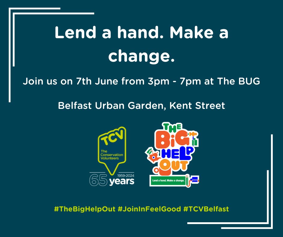 Join @TCVtweets @MarysMeals @guidedogsni @USPCA_Official & @TheBigHelpOut24 at the BUG Belfast Urban Garden, Kent Street on 7 June from 3–7pm. We will be planting a range of seasonal veg in the community garden & give everyone a sunflower seed to plant at home. Open to everyone!