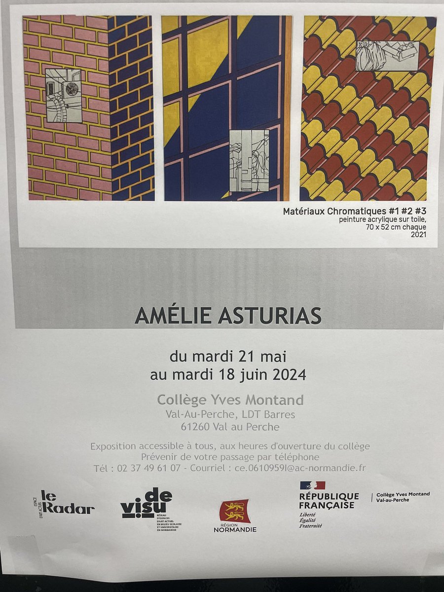 CeMontand's tweet photo. Accueil de l’artiste #AmelieAsturias dans le cadre de #devisu. Les élèves de 6e travaillent les techniques plasticiennes sur une grande fresque commune. https://t.co/6ufXVxQsW6