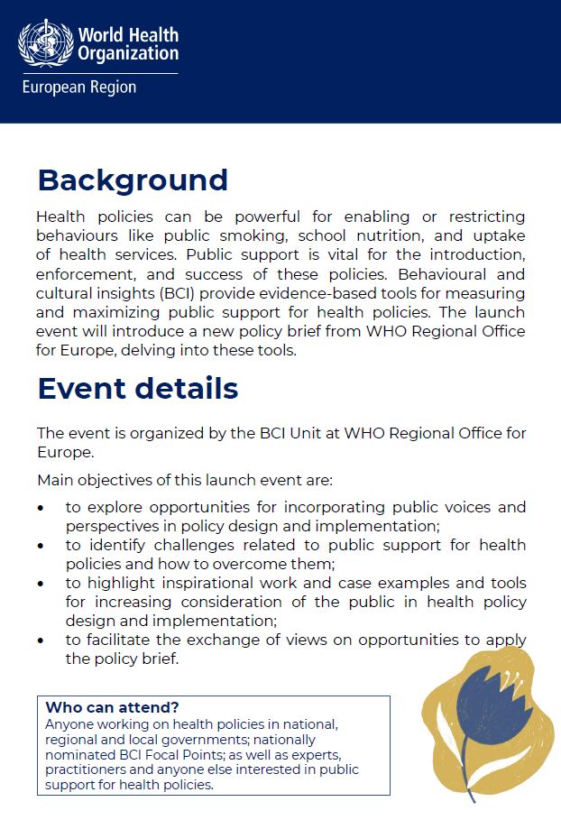 💡How can we measure & maximize #PublicSupport for #HealthPolicies? On 5th June, @WHO_Europe will explore how a Behavioural and Cultural Insights (BCI) approach can bring about more successful health policies through public support. Register now 👇 bit.ly/3QNhikd #BCI