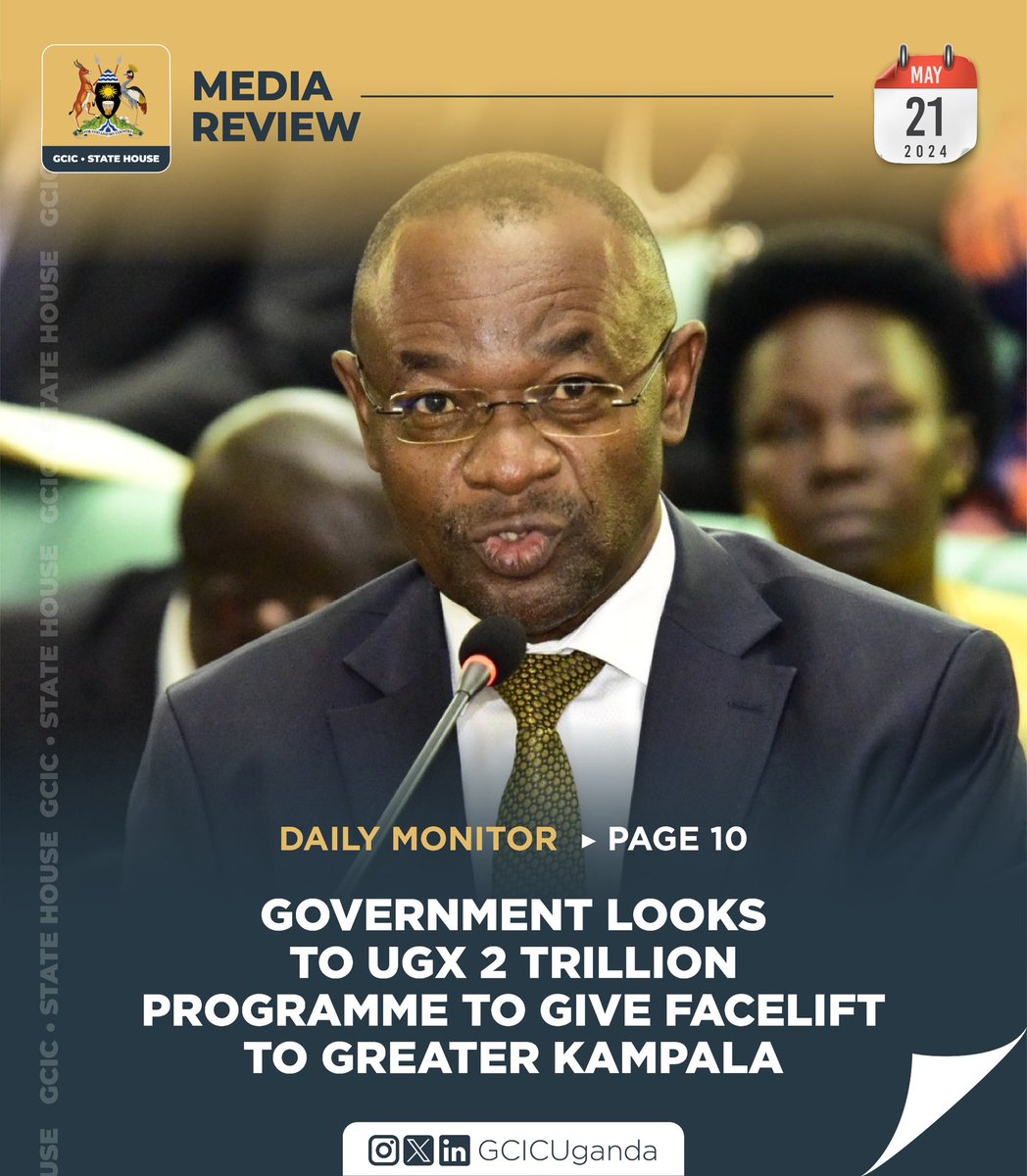 Today’s top stories; 📌 @GovUganda outlines new anti-fraud measures- land 📌 @MODVA_UPDF to recruit 9,600 youth 📌 @GovUganda launches construction of 103km Koboko-Yumbe - Moyo road 📌 @GovUganda looks to UGX 2 trillion programme to give facelift to greater Kampala