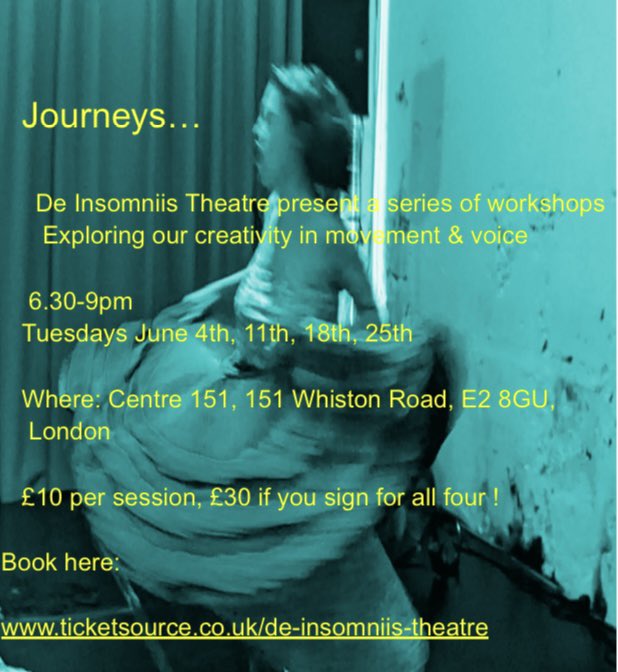 Calling all creatives.. De Insomniis Theatre running workshops in physical theatre and voice work at @Centre151 every Tuesday in June. 6.30-9pm Come along and develop your skills … £10 per session link below ticketsource.co.uk/de-insomniis-t…