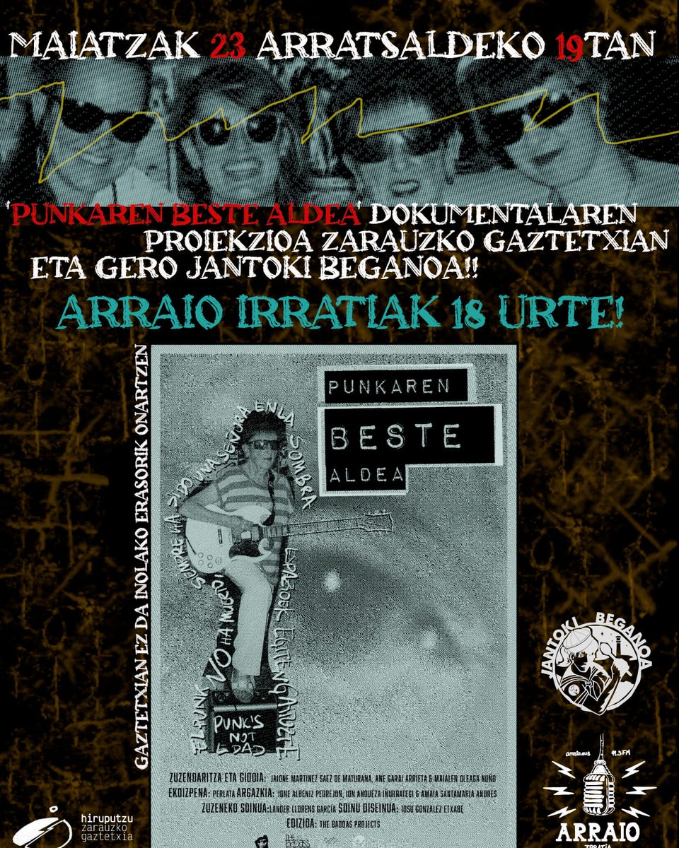 Ostegunean zita duzue @PutzuzuloGtx-n Arraio Irratiaren urteurrenarekin #Zarautz #Arrasate arraio.eus/2024/05/punk-a…