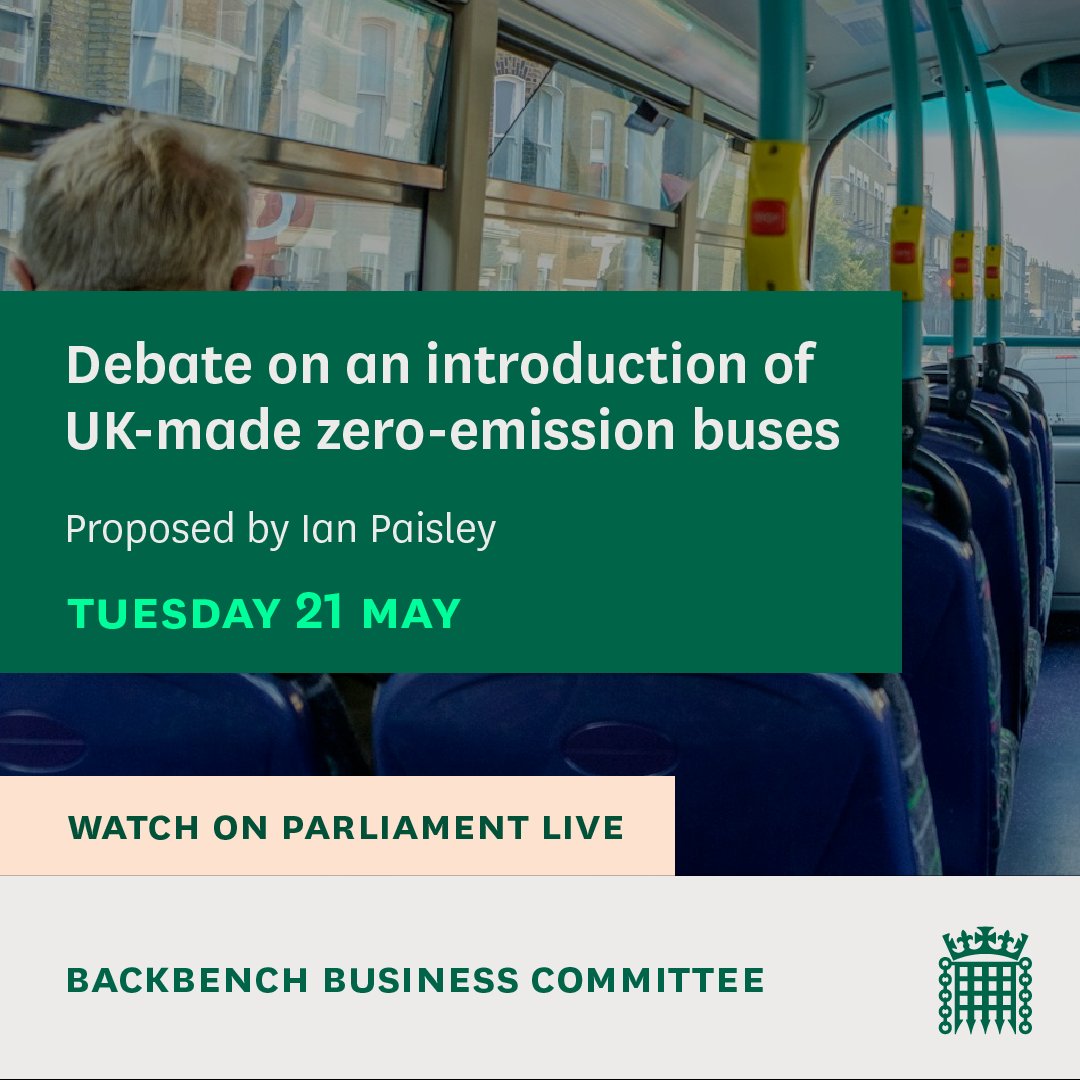 In Westminster Hall, MPs are debating the introduction of UK-made zero-emission buses, proposed by @ianpaisleyuk . 📚Read the @commonslibrary debate pack: commonslibrary.parliament.uk/research-brief… 📺Watch on Parliament live: parliamentlive.tv/Commons