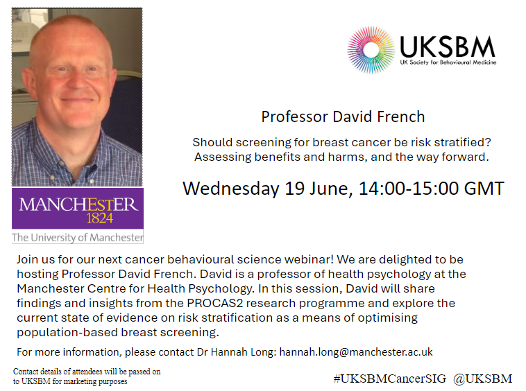 Hannah Long 🌍 (@hannahlong_dr) on Twitter photo The next #UKSBMCancerSIG webinar is with the brilliant Prof <a href="/davidfrenchx/">David French</a>! Join us on 19th June at 2pm. You can register here: lnkd.in/eAGi2Xvr
Members and non-members of UKSBM welcome!
🎉 The next #UKSBMCancerSIG webinar is with the brilliant Prof <a href="/davidfrenchx/">David French</a>! Join us on 19th June at 2pm. You can register here: lnkd.in/eAGi2Xvr
Members and non-members of UKSBM welcome!
🎉