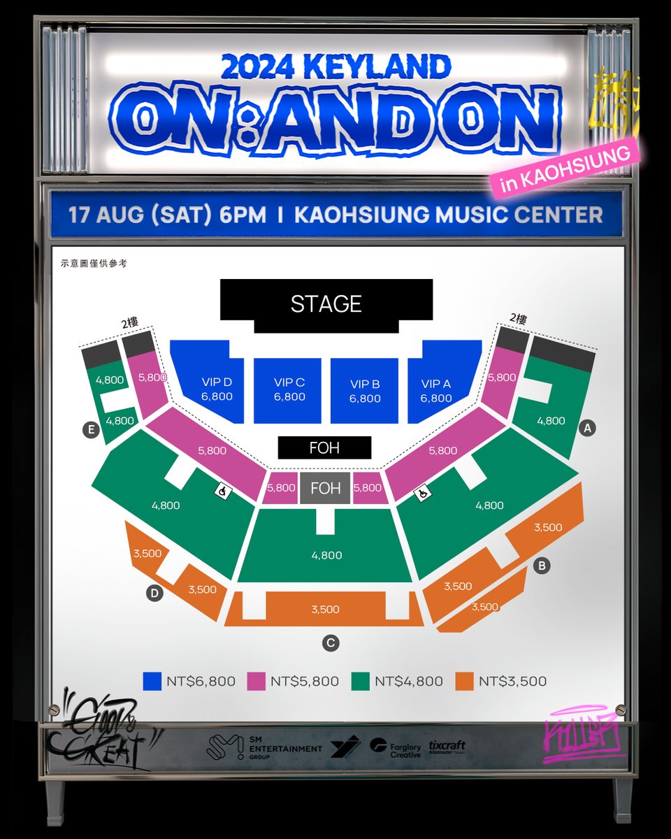 2024 KEYLAND ON : AND ON ASIA TOUR in KAOHSIUNG 🔑 Date: 2024.8.17 (SAT) 18:00 (Actual performance time based on on-site situation)⁠ 🔑 Venue: KAOHSIUNG MUSIC CENTER 🔑 Price: VIP SEATS: NT $6,800 (Sound Check, VIP Lanyard, Postcard fan benefit included) BALCONY SEATS: NT $5,800