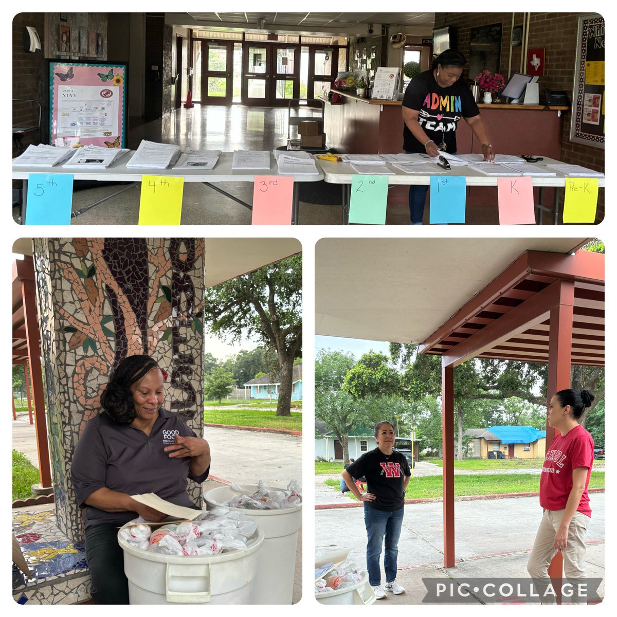 Admin and nutrition services teams <a href="/WhittierES_HISD/">Whittier Elementary</a> hard at work serving our community.