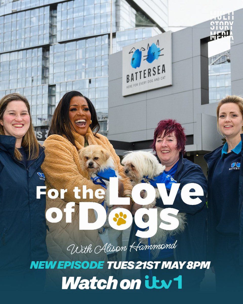 We’re back at @Battersea_  tonight for the final episode this series of #ForTheLoveOfDogs with @AlisonHammond !

Please do join us at 8pm on ITV1 💙