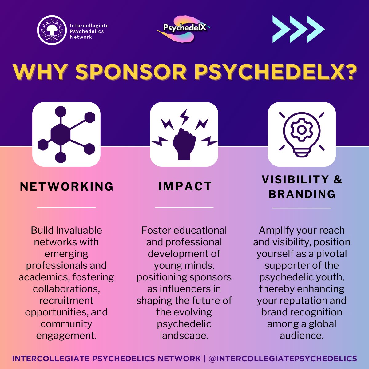 ipnpsychedelics's tweet photo. 🌟We are thrilled to be accepting SPONSORS for PsychedelX 2024 who share IPN’s mission! 🧠

Our flagship student talk conference is the premier global platform for aspiring leaders in the #psychedelic field! 📣

Interested in becoming a sponsor?➡️ Contact 📧 ipnstrategy@gmail.com https://t.co/6cQRDIe0wa