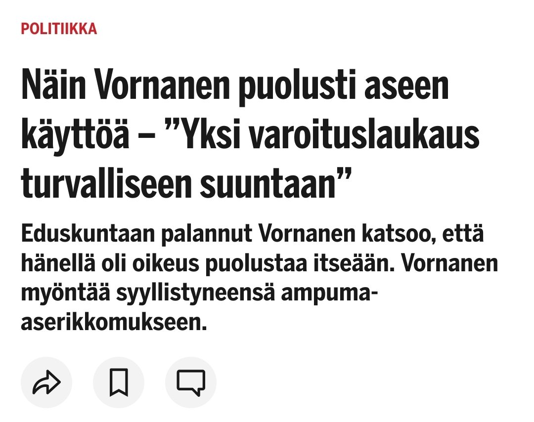 Ei jumankauta. Pilkun jälkeen karaokebaarin ulkopuolella ei ammuta varoituslaukauksia yhtään mihinkään suuntaan. Baariin ei ylipäänsä oteta asetta mukaan. Vornasen menettelyssä ei ole mitään puolustettavaa.