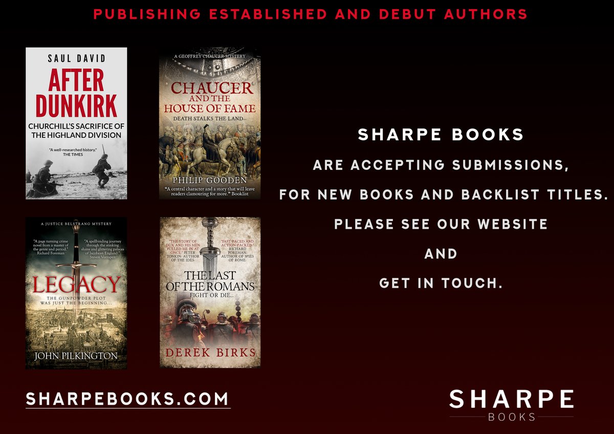 Sharpe Books are now accepting submissions. Please see our website. sharpebooks.com/submissions/ We accept new mss and will consider backlist titles too. We specialise in Crime, Histfic, History and Thrillers. #booktwitter #writingcommunity