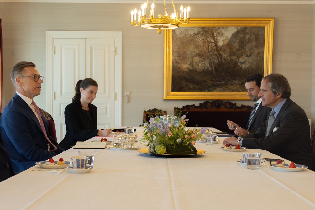President <a href="/AlexStubb/">Alexander Stubb</a> met today with Rafael Grossi, Director General of the International Atomic Energy Agency (IAEA), at the Presidential Palace. They discussed among other topics nuclear safety in Ukraine, the IAEA’s work in Iran and Finland’s cooperation with the IAEA.