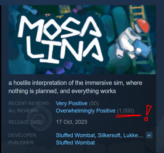Mosa Lina has just hit 1.000 reviews!

Thank you all so much for playing &amp; spreading the word <3