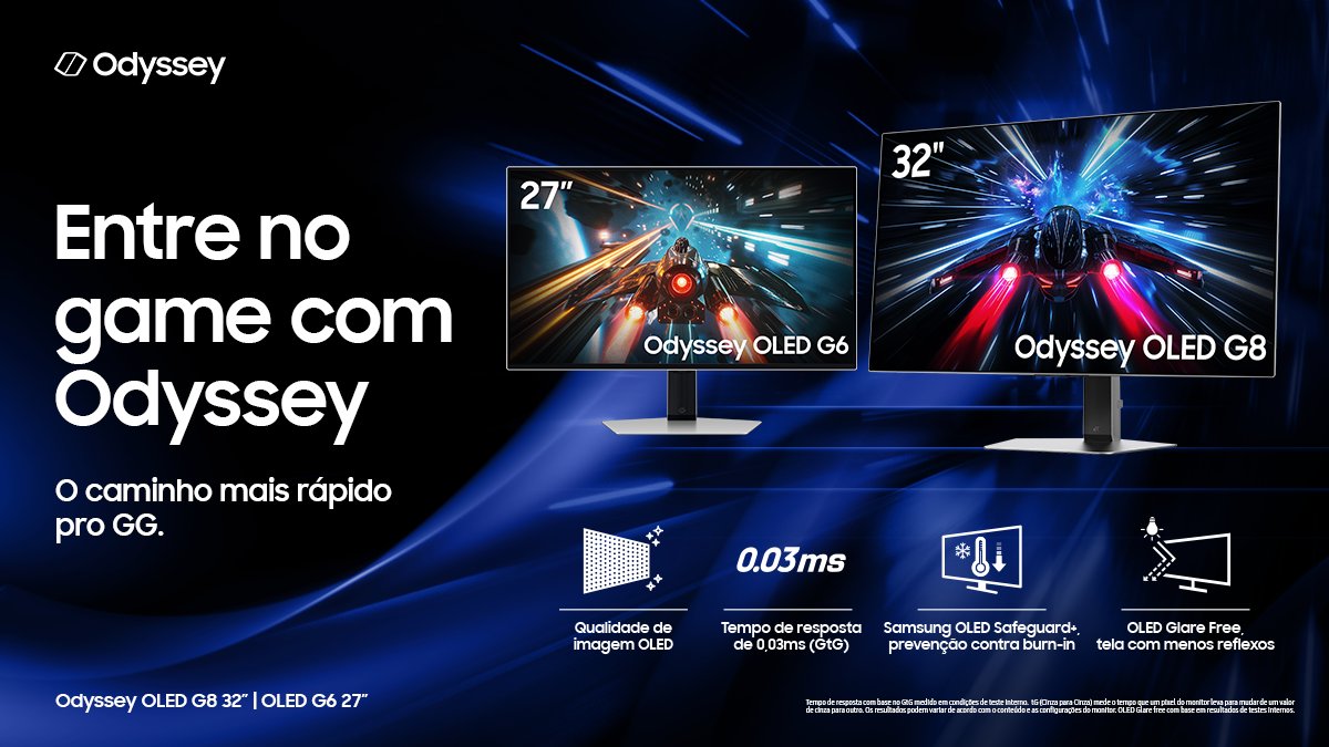 A nova linha 2024 de monitores Odyssey OLED é GG/WP! Com tela OLED, taxa de resposta mega rápida e tela antirreflexo, você vai mitar no game. 😎