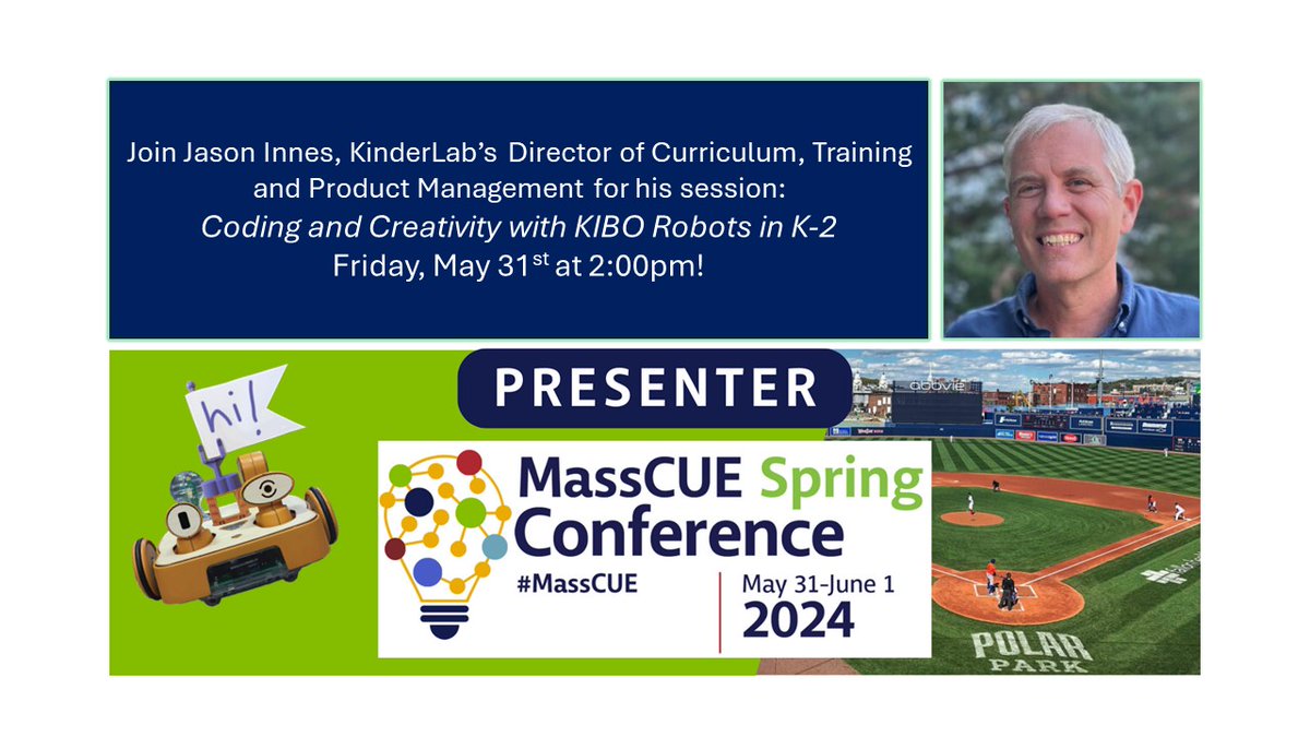 Local educators, join us next Friday and Saturday at the #MassCUE Spring Conference at @PolarPark in Worcester, MA! Come get hands-on with the #KIBOrobot in our booth or during Jason's session. You can even 'throw the ball' with KIBO! Play Ball! @MassCUE kinderlabrobotics.com/event/masscue-…