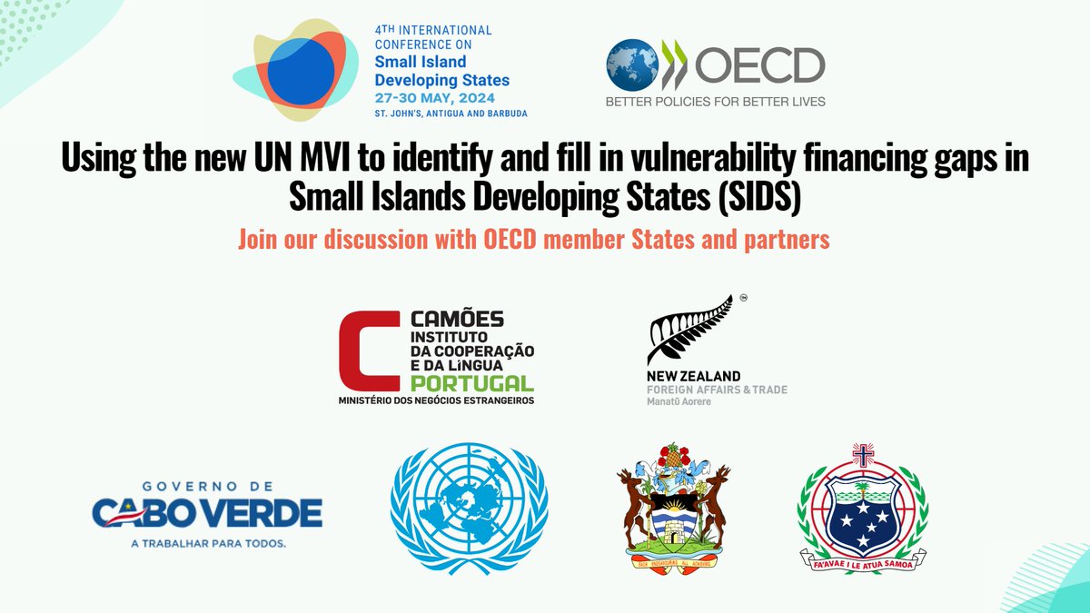 📢Save the date #SIDS4 Join us for an insighful discussion with: 🌍@OECDdev Pilar Garrido 🇵🇹 @camoes_ip @ana_plfernandes @Nuno_Sampaio_pt Ana Paula Zacarias 🇺🇳@USGRabab_UN @UNDESA Li Junhua 🇨🇻 Rui Figueiredo Soares 🇦🇬@AubreyWebsonUN 🇳🇿@CSchwalgerNZ 🇼🇸Fatumanava-o-U.