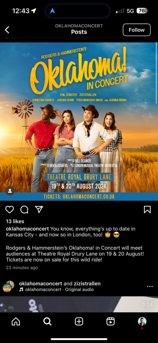 You know, everything’s up to date in Kansas City - and now so in London, too! 🤠 😎 

Rodgers &amp; Hammerstein’s Oklahoma! in Concert will meet audiences at Theatre Royal Drury Lane on 19 &amp; 20 August! Tickets are now on sale for this wild ride!