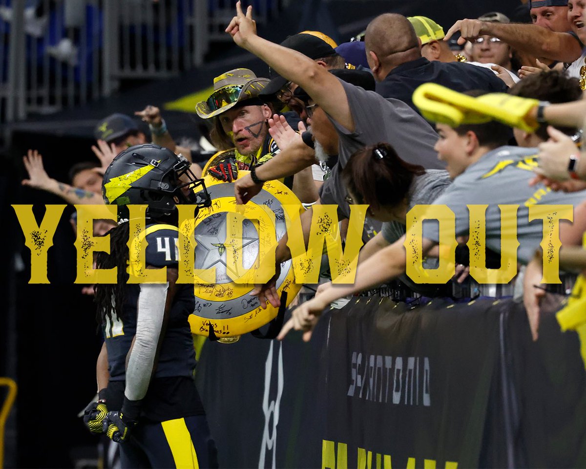 We want to see a sea of yellow at the @Alamodome Saturday! Click here: fevo.me/yellowout for your Tickets 🎟️ + T-Shirt 👕 offer! 🤘 VAMOS, SAN ANTONIO! #UFL | #TorosUnidos