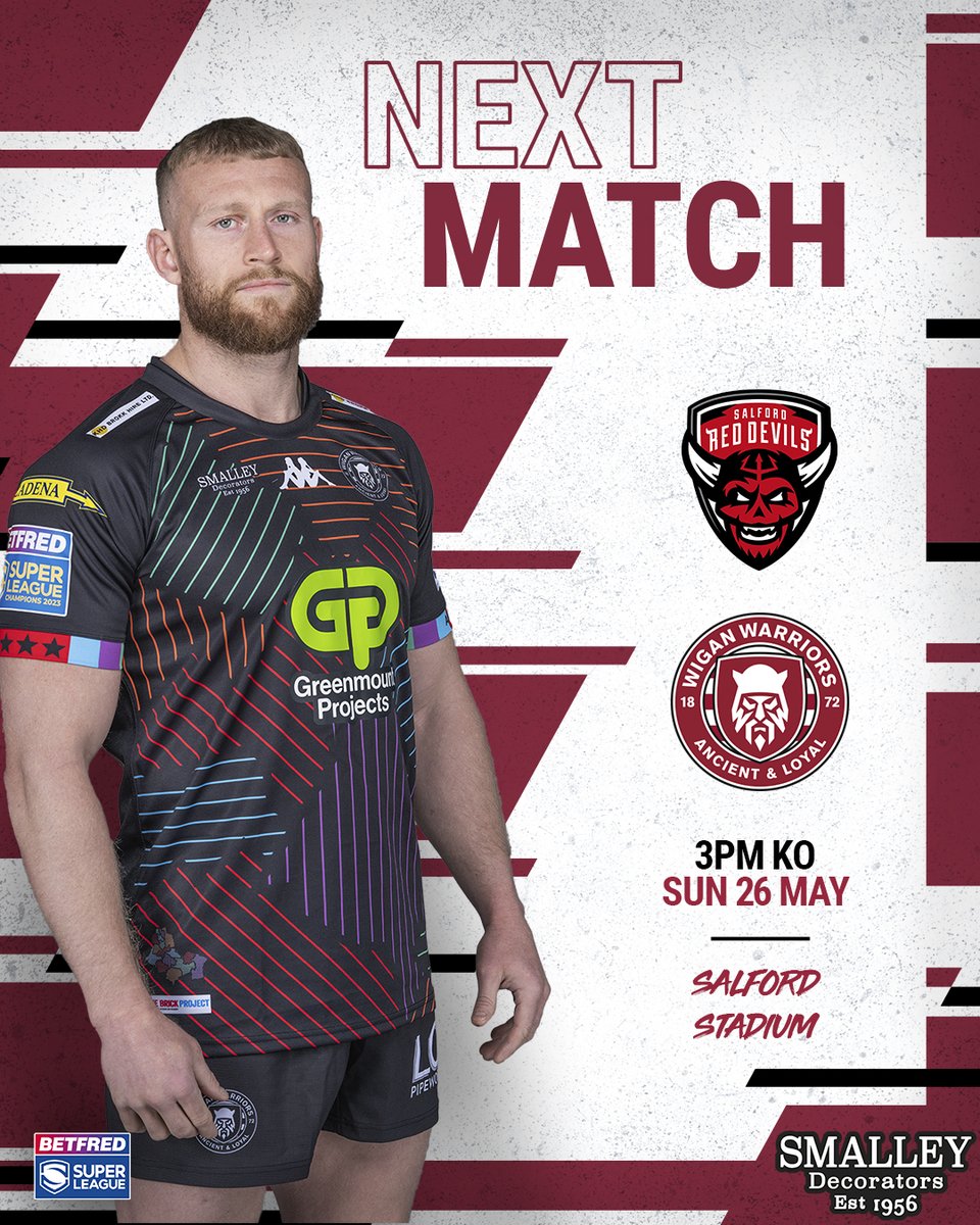 ⏩ 𝙉𝙀𝙓𝙏 𝙈𝘼𝙏𝘾𝙃

We return to @SuperLeague action away at @SalfordDevils this Sunday afternoon!

🎟️ wwrl.net/tickets

#WWRL #SLSALWIG