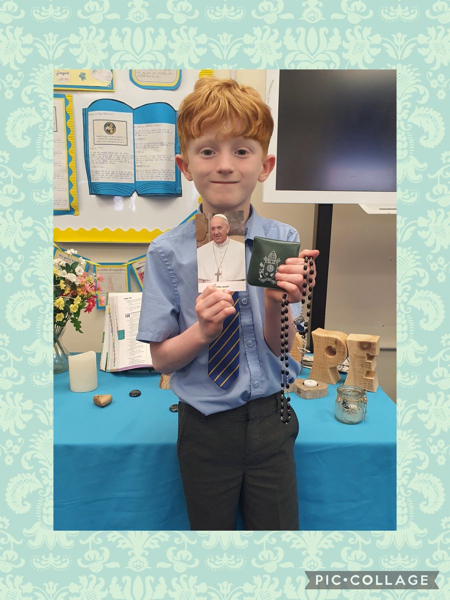 Milo in 3RH brought in some very special Rosary beads that he had been gifted for his First Holy Communion, they were very special because they had been blessed by Pope Francis! ✝️
