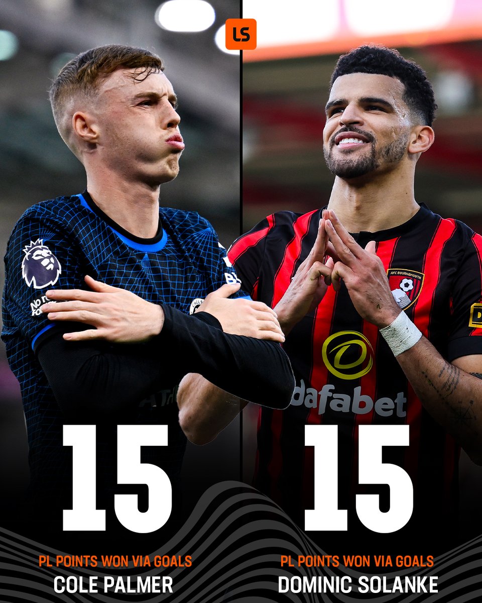 No two players this season won more Premier League points through the goals they scored than Cole Palmer & Dominic Solanke 🔵🍒