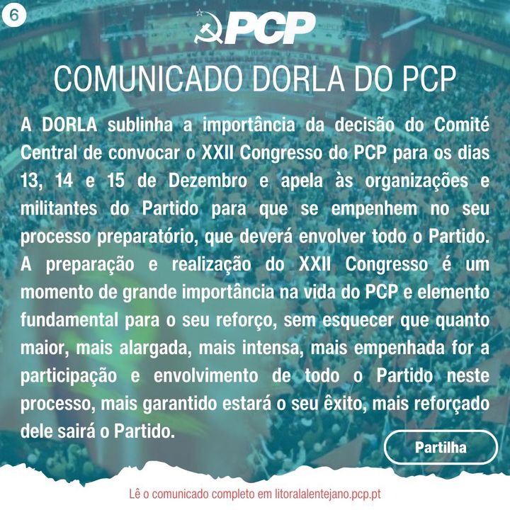miguel535's tweet photo. 📢 𝐂𝐨𝐦𝐮𝐧𝐢𝐜𝐚𝐝𝐨 𝐝𝐚 𝐃𝐎𝐑𝐋𝐀 𝐝𝐨 𝐏𝐂𝐏 𝐝𝐞 𝟏𝟎 𝐌𝐚𝐢𝐨 𝟐𝟎𝟐𝟒 ➡️ A DORLA sublinha a importância da decisão do Comité Central de convocar o XXII Congresso do PCP para os dias 13, 14 e 15 de Dezembro e apela às organizações e militantes… https://t.co/7TIyiT9Aj1 https://t.co/XVzt2AUlpD