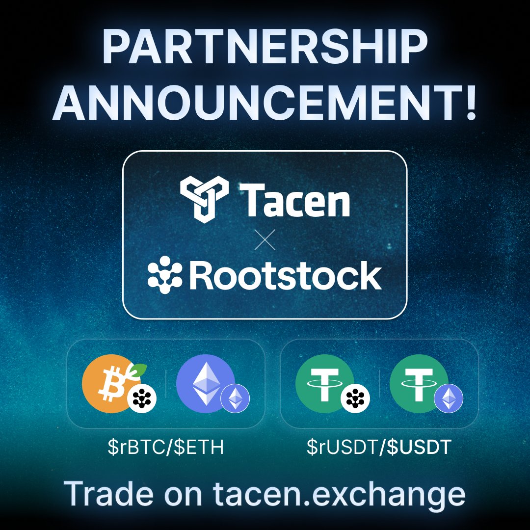 UPGRADE ALERT! 🔥 Tacen now leverages @Project_TXA's @Hyperlane_xyz integration. RSK assets are LIVE for trading! 🪙 $rBTC (Rootstock) / $ETH (Ethereum) $rUSDT (Rootstock) / $USDT (Ethereum) Trade smarter, not harder. 👉 Tacen.exchange