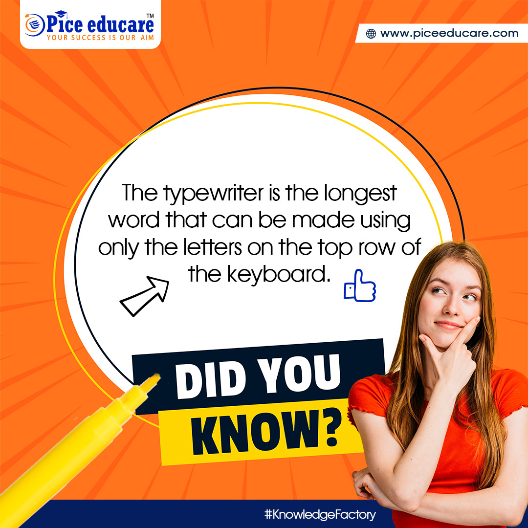 Did You Know? The Typewriter is the longest word that can be made... #DidYouKnow #fact #DidYouKnowThis #piceeducare