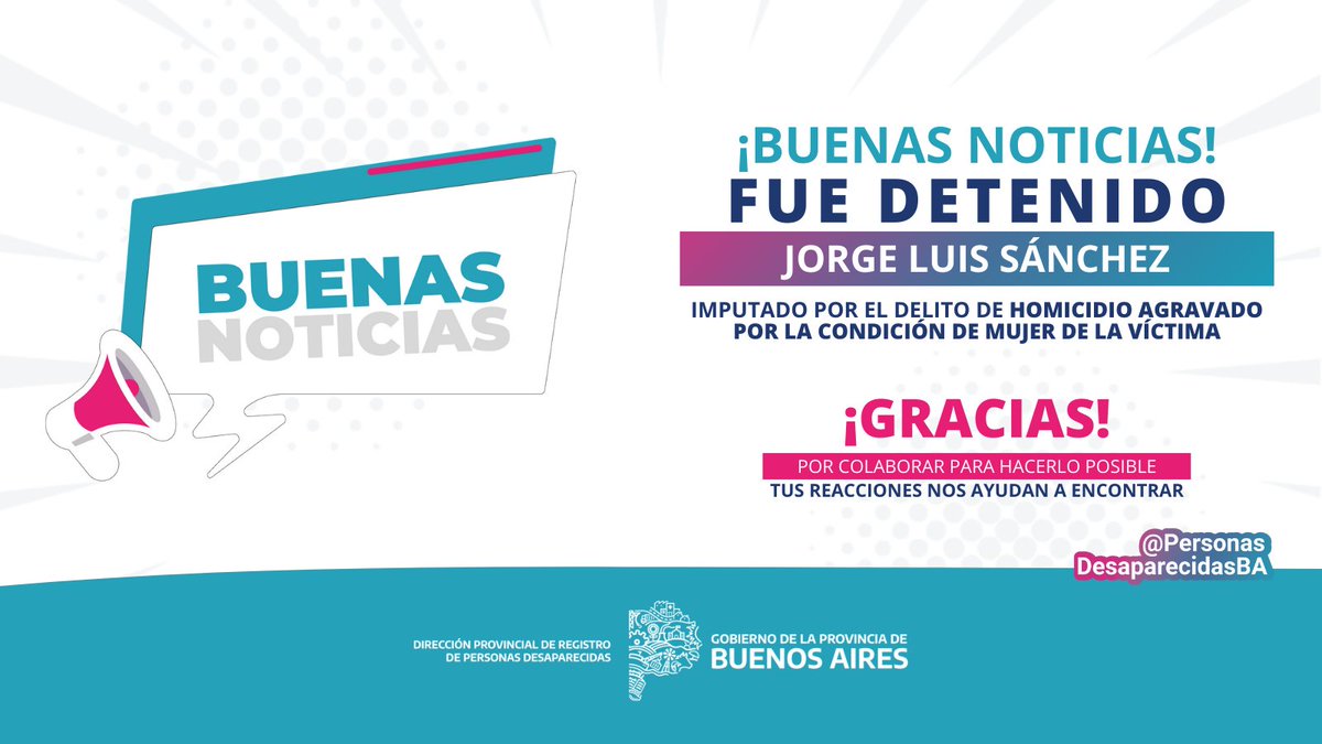 😊 B U E N A S N O T I C I A S ✨ 🙌🏼 Tenemos el agrado de informar que Jorge Luis Sánchez, de 34 años, fue detenido. 🚔 ⚖ Intervino la Unidad Funcional Instrucción N° 5 del Departamento Judicial Morón (IPP N° 10-01-00975-23/00). Gracias por colaborar! 💜