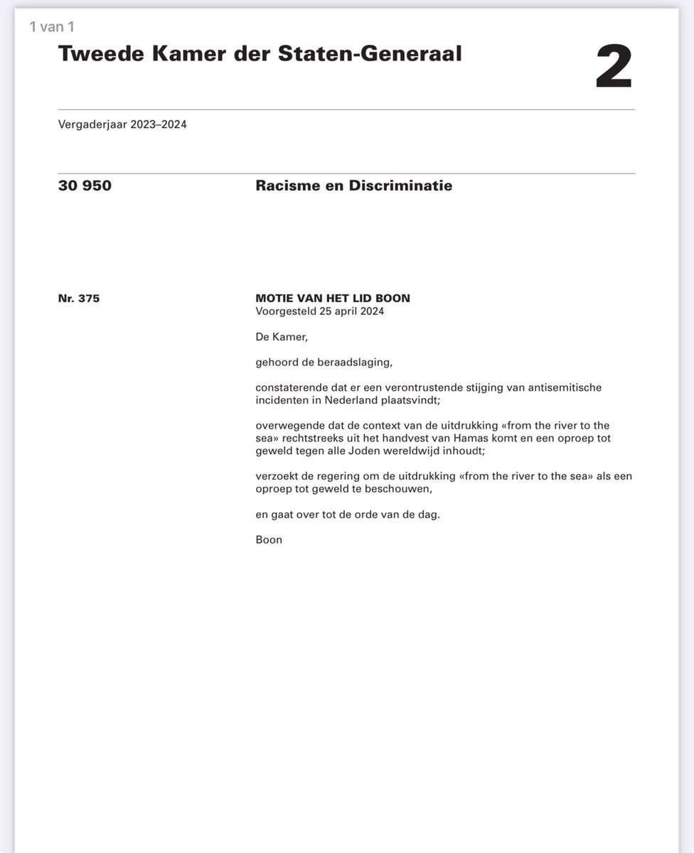 suusonline's tweet photo. 'From the river to the sea' beschouwen als oproep tot geweld?
Over deze motie werd zojuist hoofdelijk gestemd: Aangenomen met 74 voor en 73 tegen.
Zodra Debat Direct het toelaat, plaats ik de stemverklaring van Sandra Palmen namens NSC.
#TweedeKamer #Gaza #stemmingen https://t.co/3qYOb43JSt