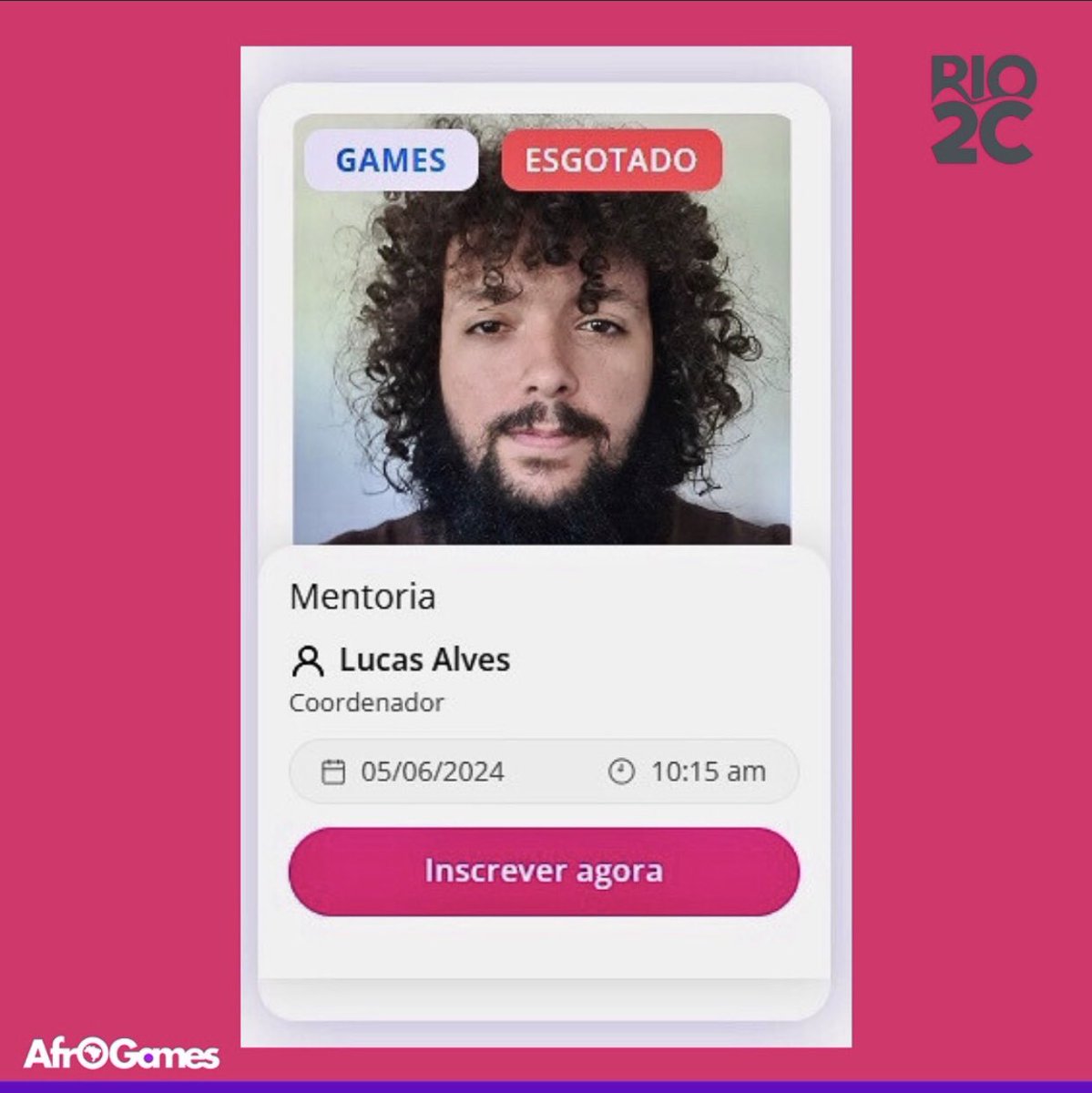 RIO2C ✨

As vagas para a mentoria com nosso Coordenador Luca Silva já se esgotaram! 😳

Você ainda pode garantir o ingresso para diversos conteúdos. Com o cupom “AFROGAMESRIO2CCRE15” nós disponibilizamos 15% de desconto no momento da compra.

Junho é logo ali! 💜