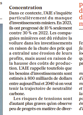 L'IEA arriva dove noi eravamo qualche anno fa: i prezzi bassi di alcuni minerali critici scoraggiano gli investimenti e quando la domanda si farà concreta i prezzi esploderanno. Nel frattempo, il settore minerario è in fase di concentrazione. Ecco la transizione.