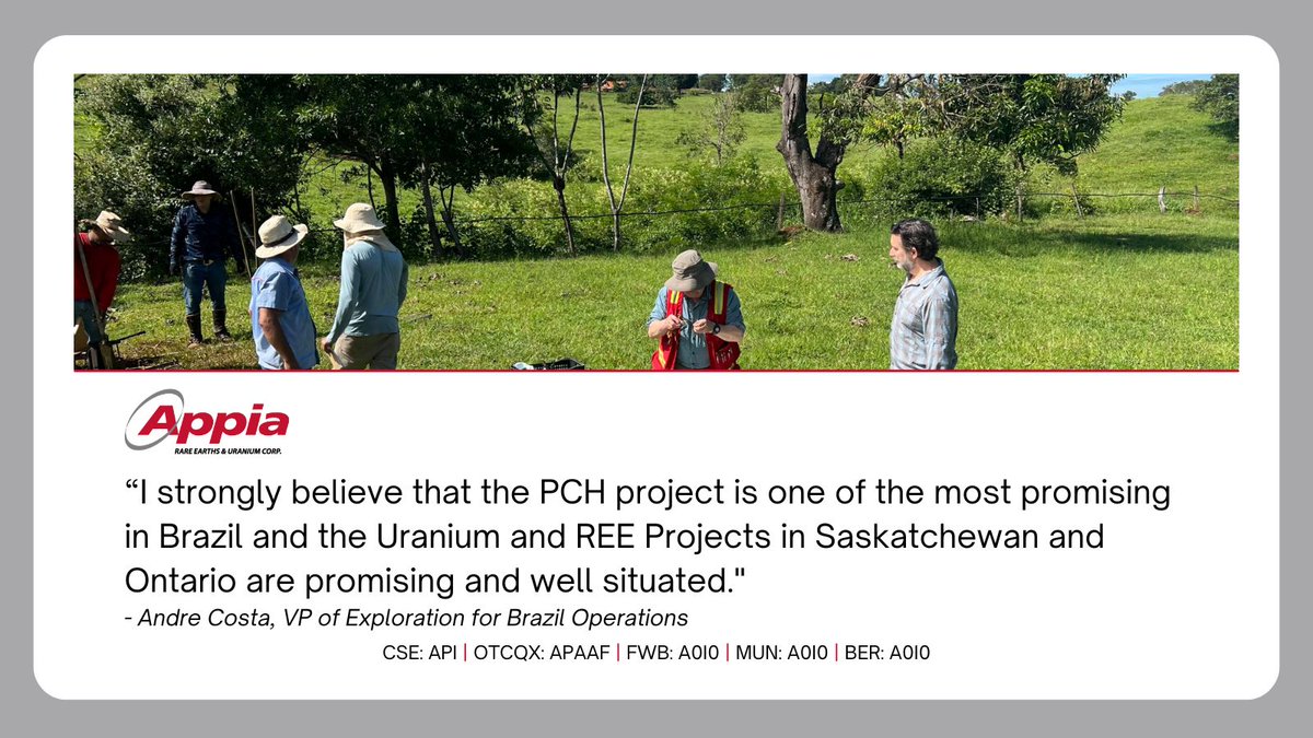 “I strongly believe that the PCH project is one of the most promising in Brazil and the Uranium and REE Projects in Saskatchewan and Ontario are promising and well situated.' - Andre Costa, VP of Exploration for Brazil Operations » stockmkt.info/3vVTBPB 🇨🇦 $API.CA 🇺🇸 $APAAF